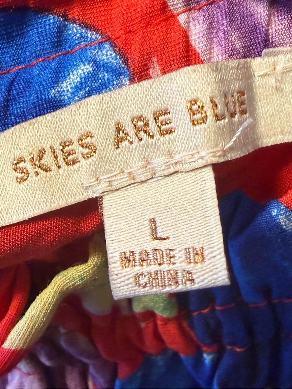 Skies Are Blue Floral Off Shoulder Smocked Mini Dress Boho Colorful Vacation L - Picture 5 of 6